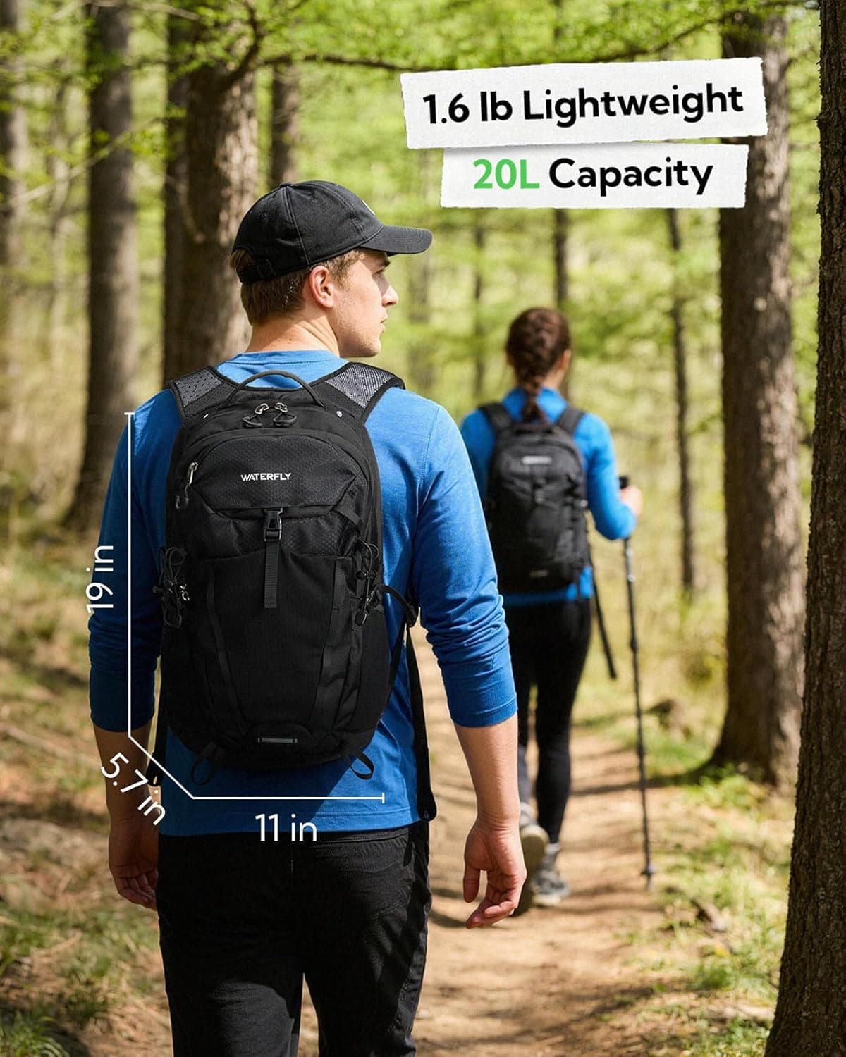 WATERFLY Small Lightweight Hiking Backpack: 20L Outdoor Daypack with Phone Pocket, Hydration Compatible