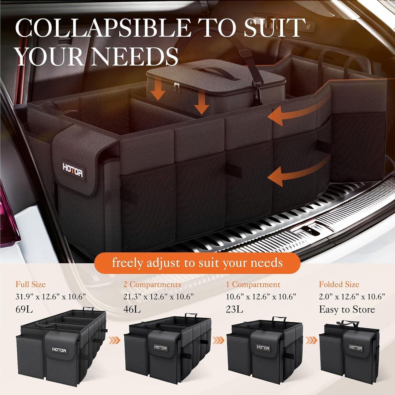 Trunk Organizer, Sturdy Foldable with Cooler for Car & SUV