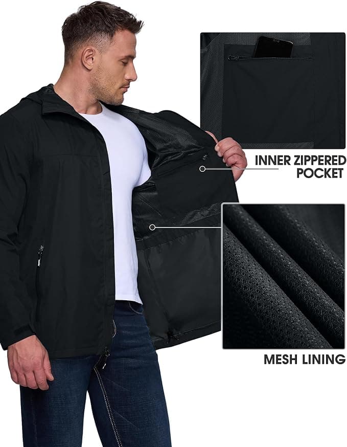 Outdoor Ventures Men's Packable Rain Jacket Waterproof Lightweight Raincoat with Hood